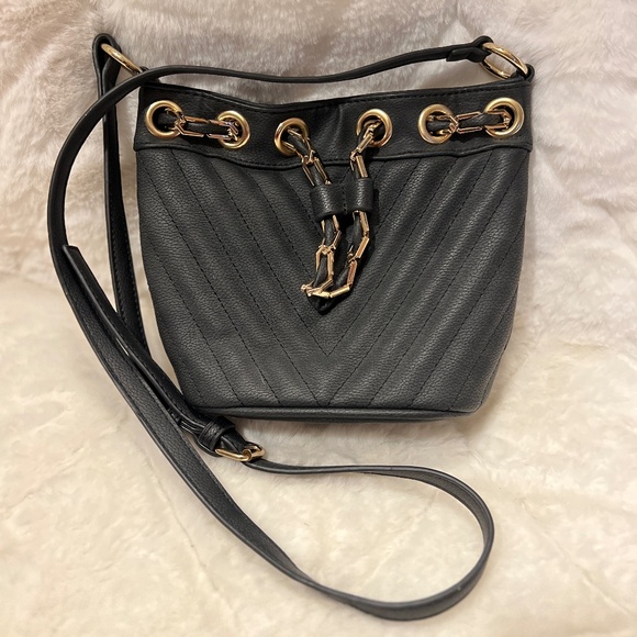 Free People Black and Gold Quilted Bucket Bag - Picture 1 of 6
